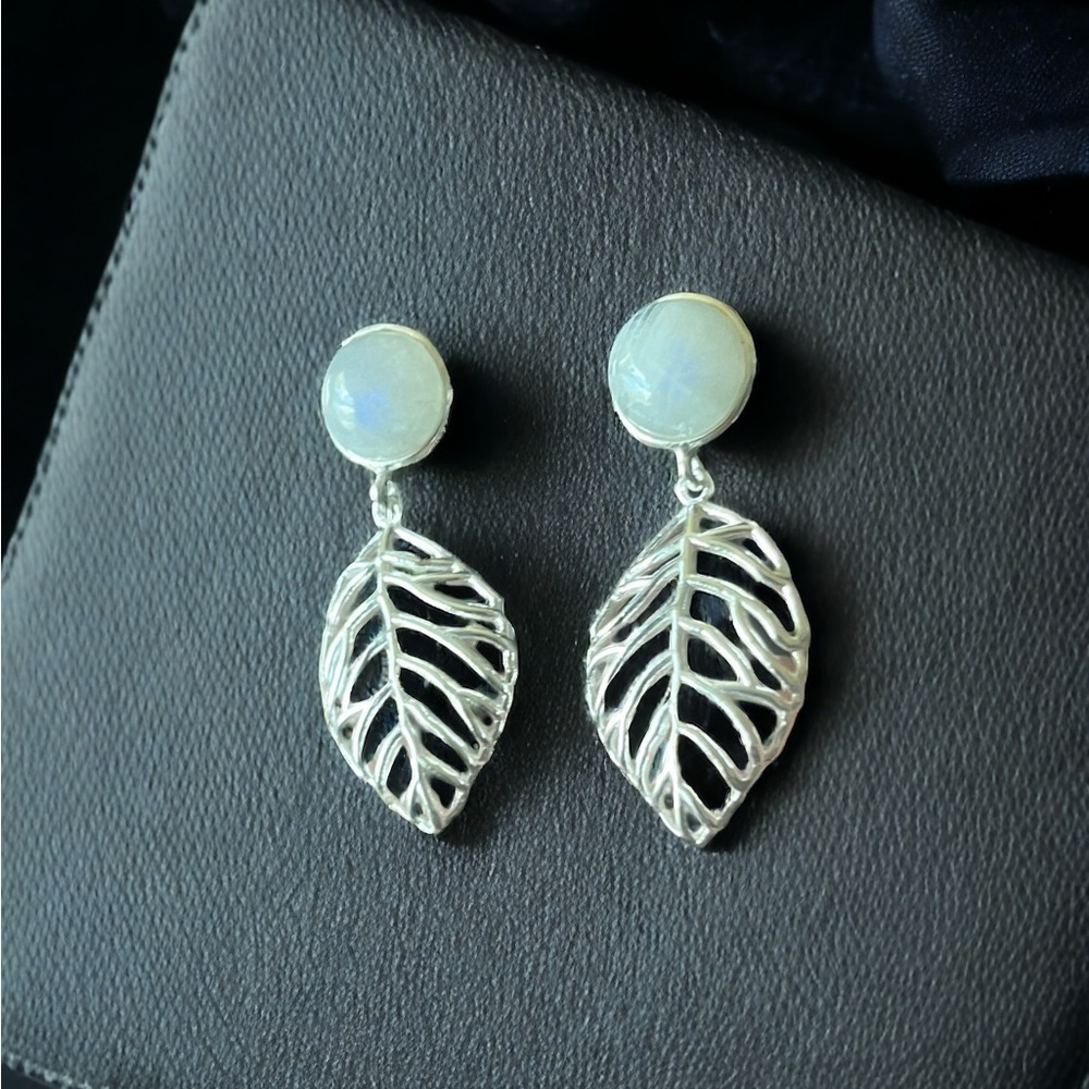Moonstone Silver Leaf Earrings